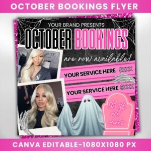 Halloween Booking Flyer October Hair Lash Makeup Nail