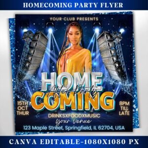 Editable Homecoming After Party flyer Canva template College
