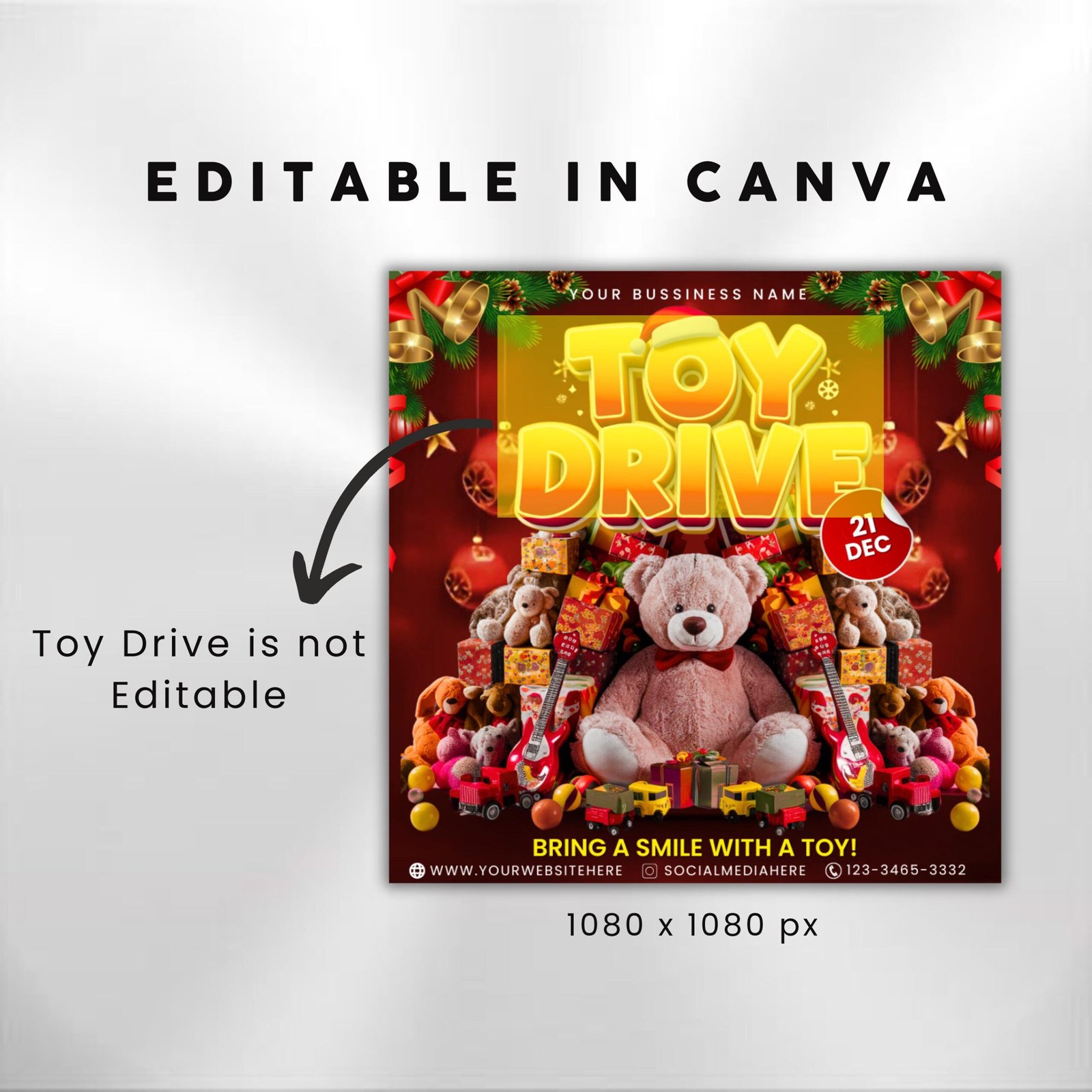 Christmas Toy Drive Flyer Canva Template Christmas Party - Image 3