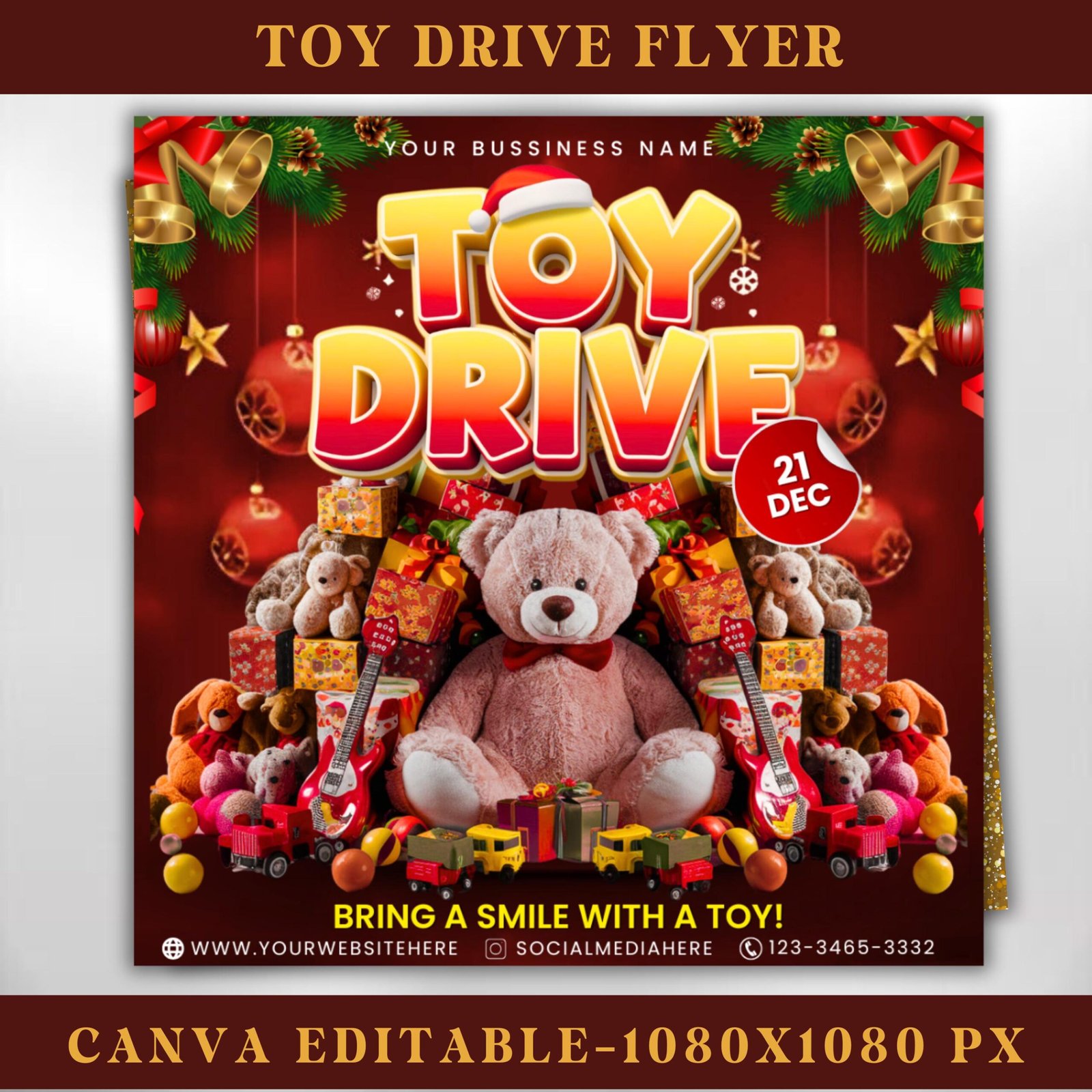Christmas Toy Drive Flyer Canva Template Christmas Party