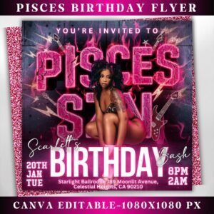 Pisces Birthday Flyer Pisces Flyer Birthday flyer Pisces