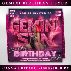 Gemini Birthday Flyer Birthday Template Birthday Girl Party
