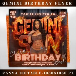 Gemini Birthday Flyer Birthday Template Birthday Girl Party