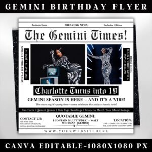 Gemini Birthday Flyer Newspaper Birthday Template Birthday Girl