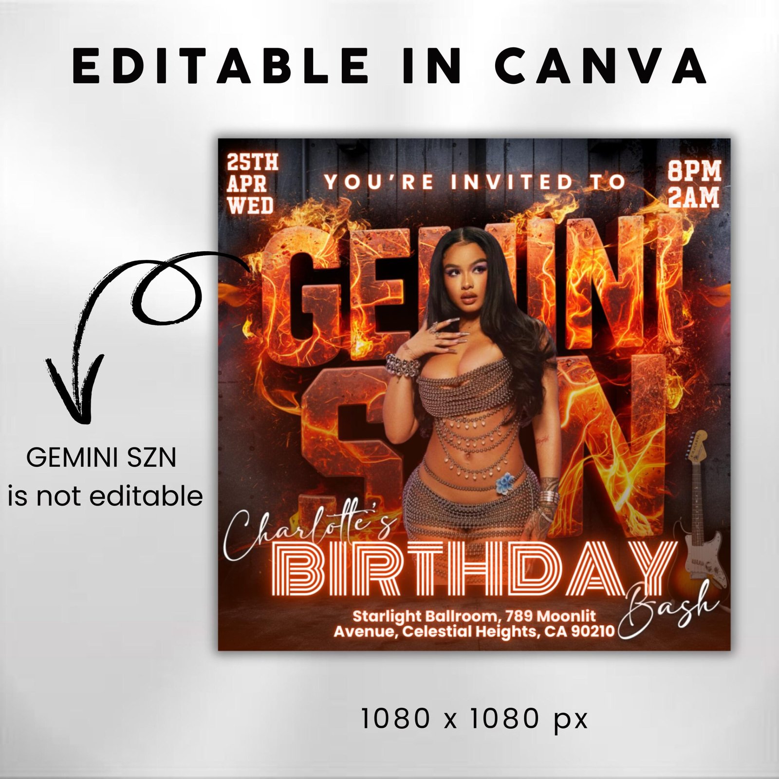 Gemini Birthday Flyer Birthday Template Birthday Girl Party - Image 3