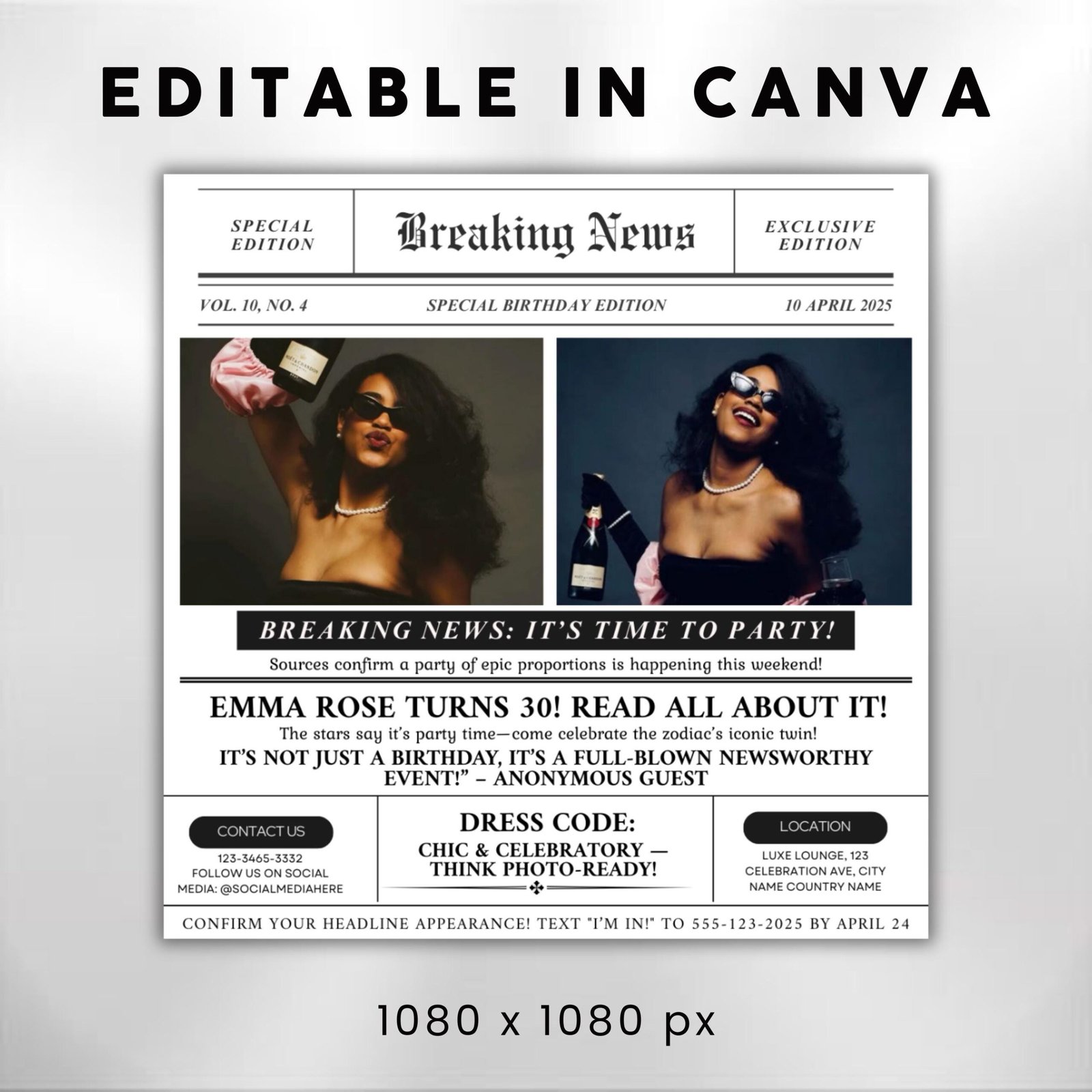 Birthday Flyer Template Newspaper Birthday Template Birthday Party - Image 3