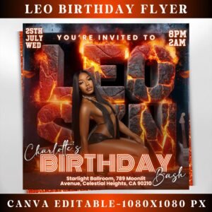 Leo Birthday Flyer Birthday Template Birthday Girl Party