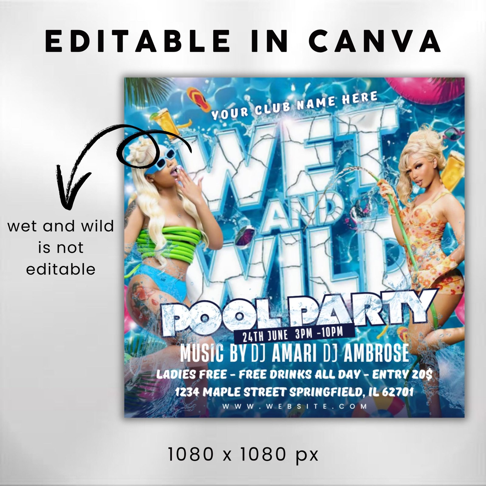 Wet And Wild Pool Party Flyer Summer Beach - Image 3
