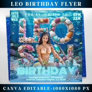 Leo Birthday Flyer Leo Party Invite Birthday Girl