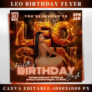 Leo Birthday Flyer Birthday Template Birthday Girl Party