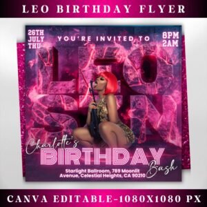 Leo Birthday Flyer Leo Party Invite Birthday Girl